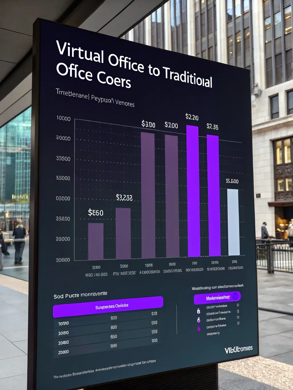A graph showing cost savings by using virtual office solutions compared to traditional office spaces, highlighting reduced overhead expenses.